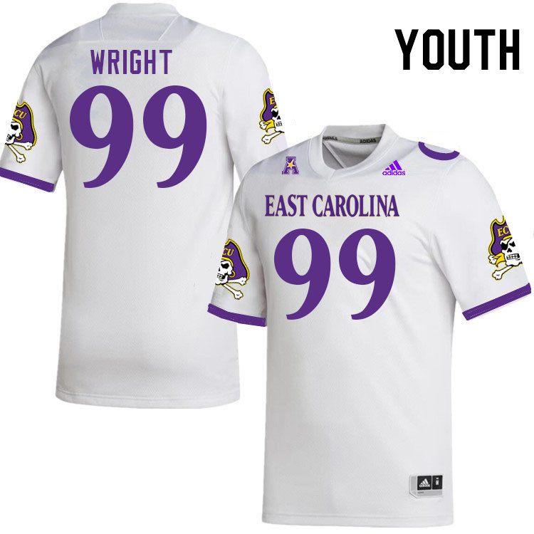 Youth #99 Logan Wright ECU Pirates College Football Jerseys Stitched-White